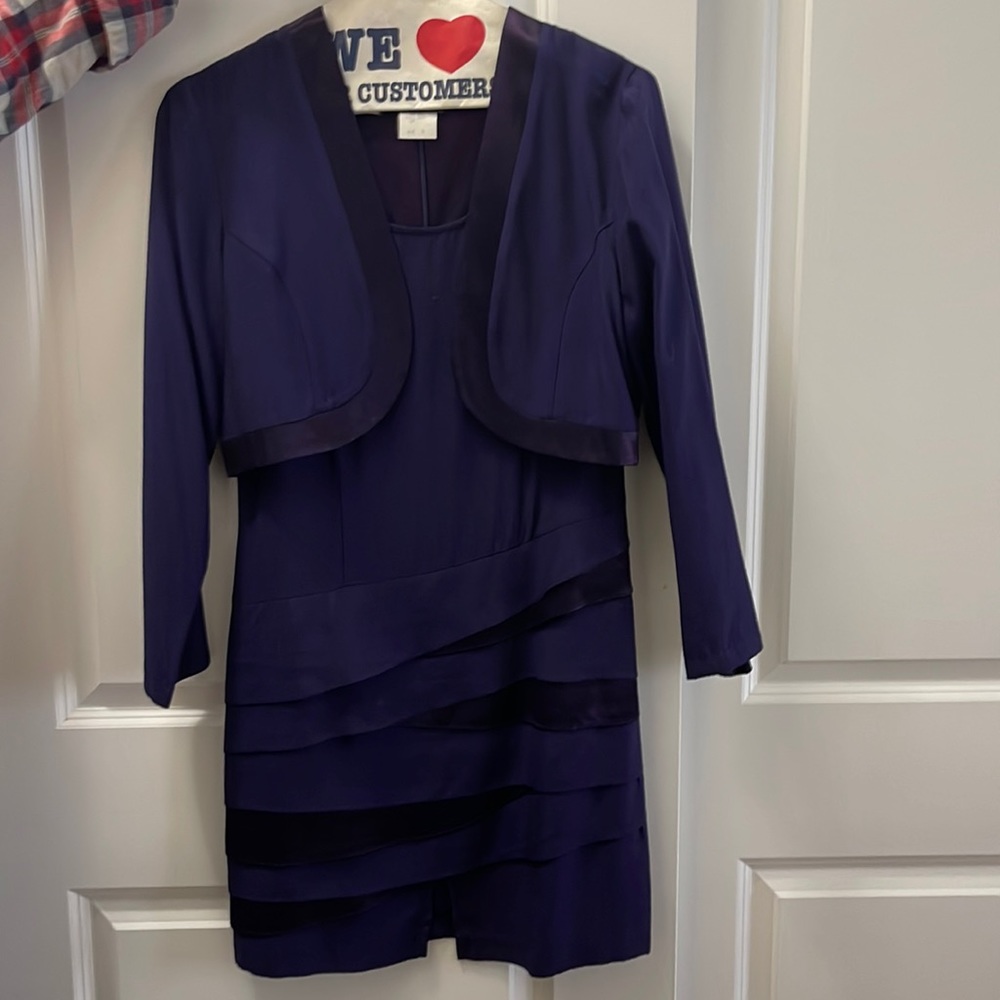 Wild Rose deep purple/eggplant dress with short matching jacket size 8 petite.